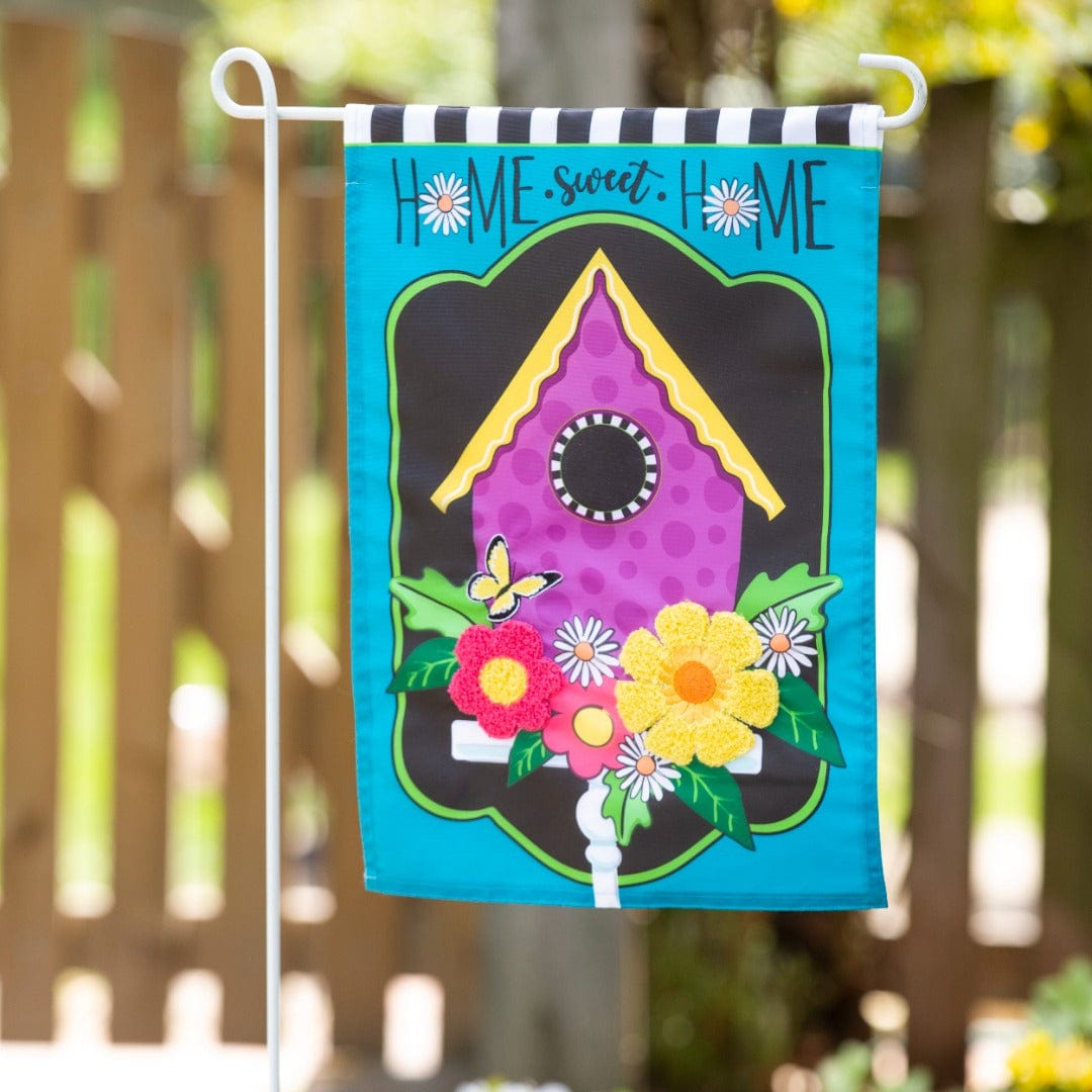 Daisy Birdhouse Garden Flag 2 Sided Applique
