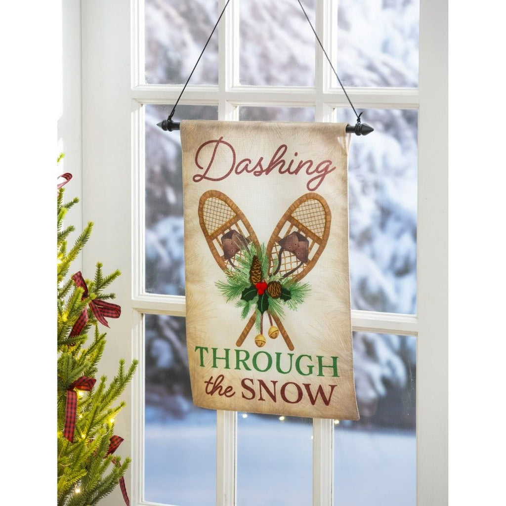 Dashing Through The Snow Christmas Garden Flag 2 Sided Burlap