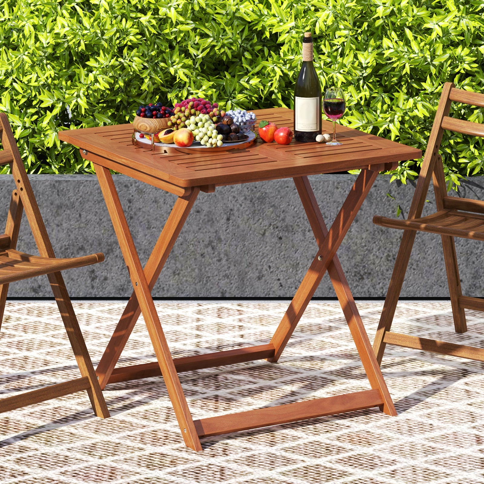 29.5 Inch x 29.5 Inch  Patio Dining Table with Teak Painting and Umbrella Hole