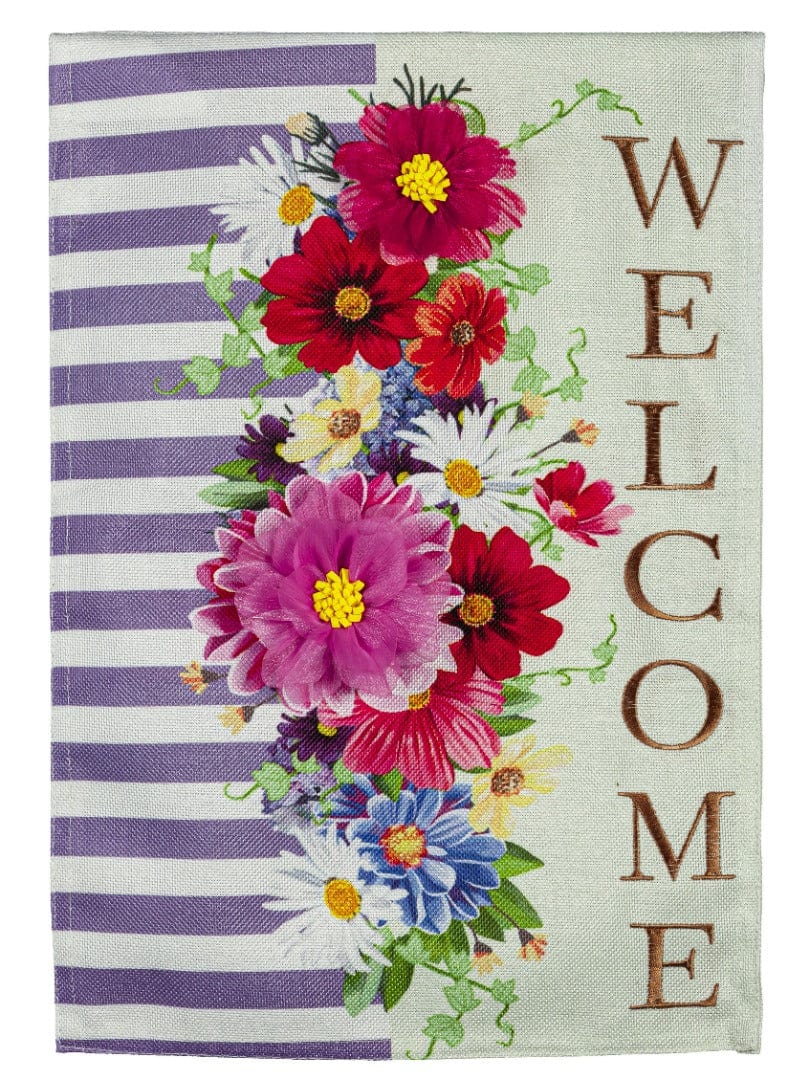 Divided Floral Spring Garden Flag 2 Sided Burlap Welcome