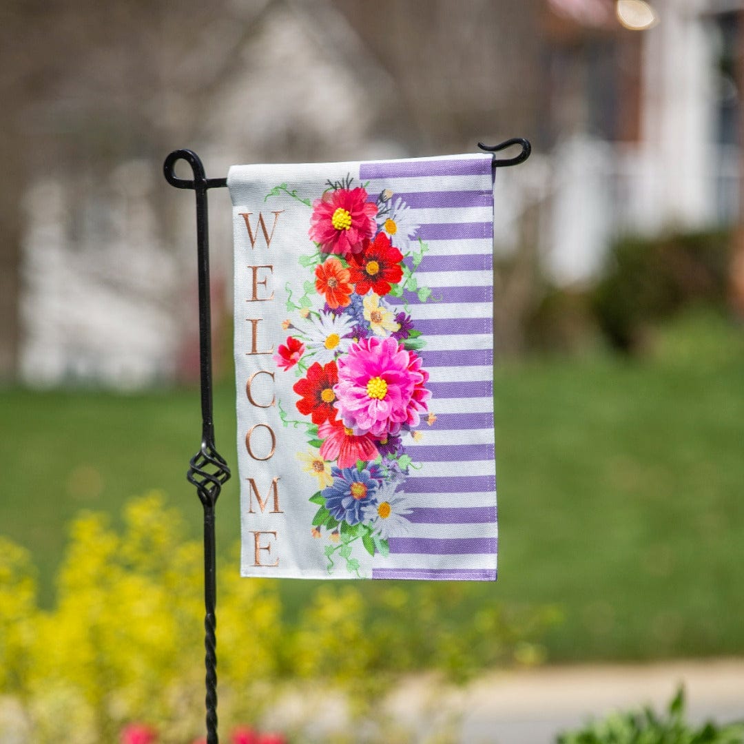 Divided Floral Spring Garden Flag 2 Sided Burlap Welcome