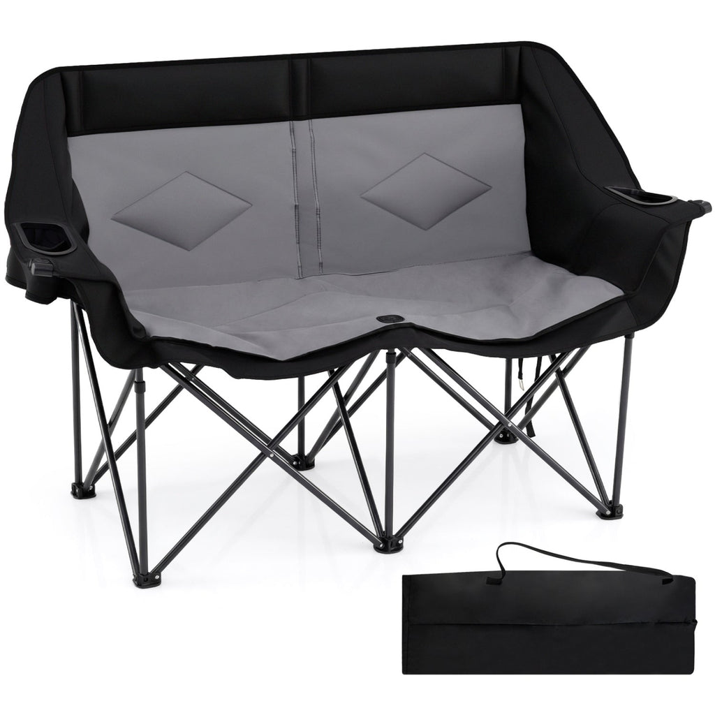 Double Camping Chair with Cup Holders Glass Racks and Mesh Pockets