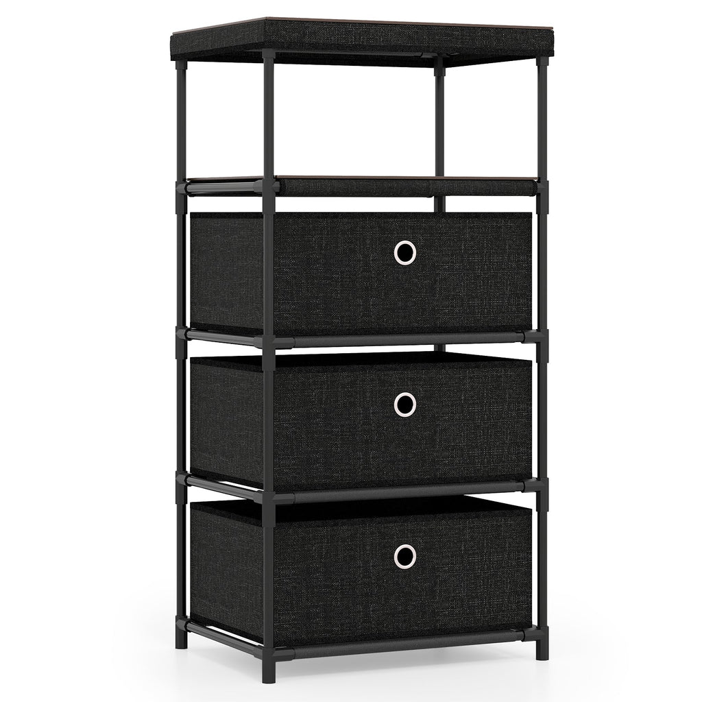 Dresser with 3/4 Drawers Fabric Storage Tower with Wood Top and Metal Frame