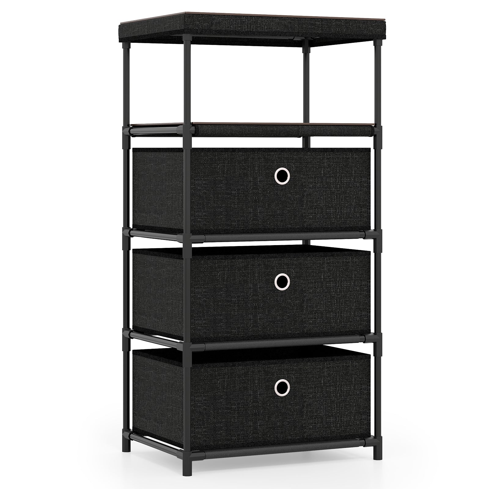 Dresser with 3/4 Drawers Fabric Storage Tower with Wood Top and Metal Frame