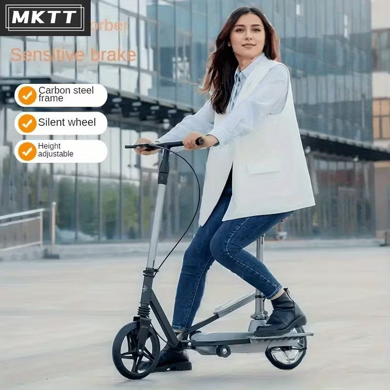 Dual-Wing Foot Pedal Scooter, Foldable Two Wheel Bicycle for Campus and Commutation, Scooter