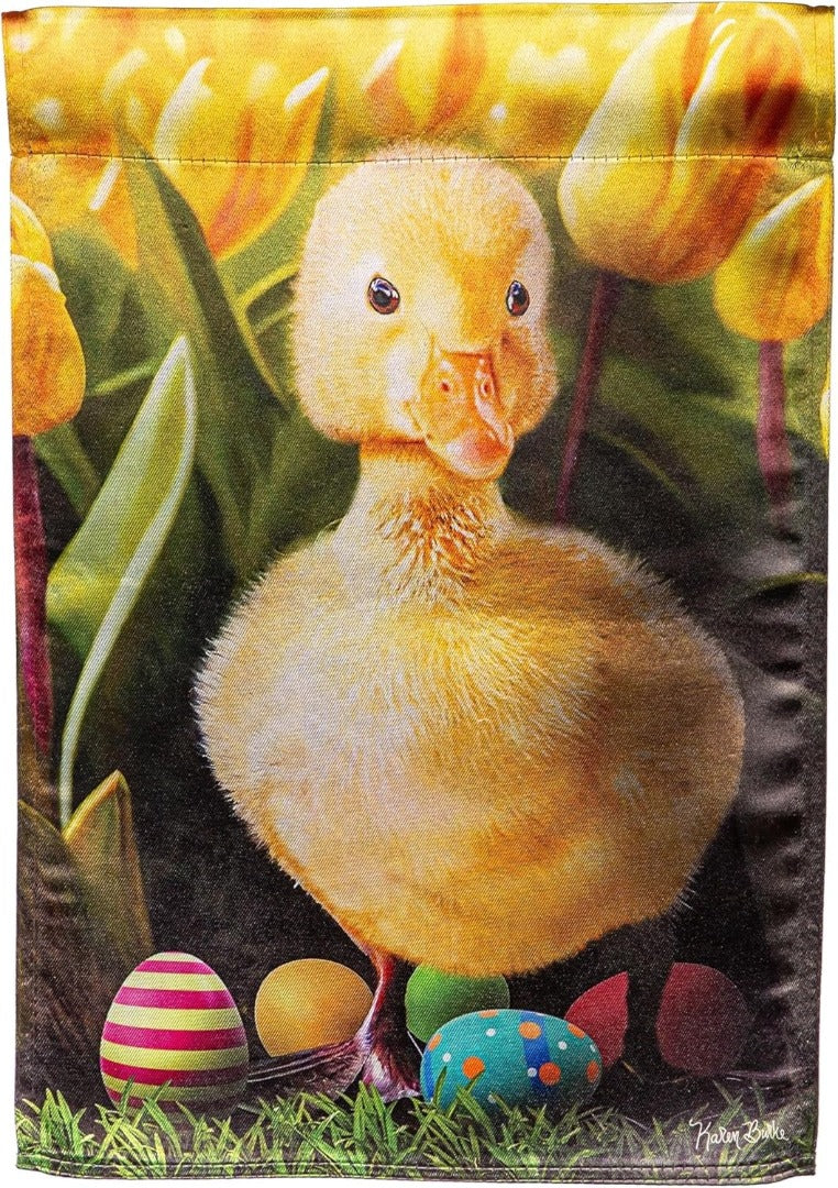Ducking and Tulips Garden Flag 2 Sided