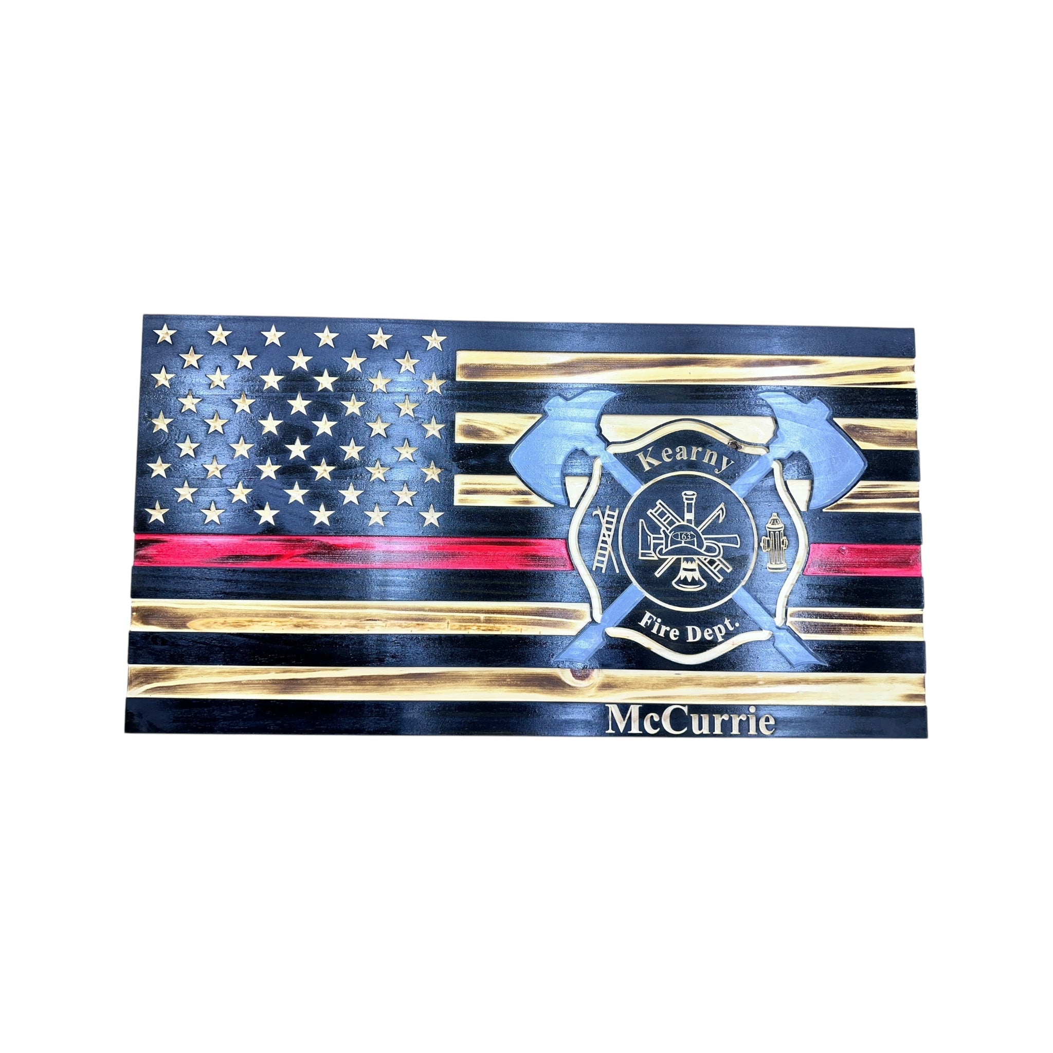 Custom Thin Red Line Firefighter Flag with Axes and Maltese Cross