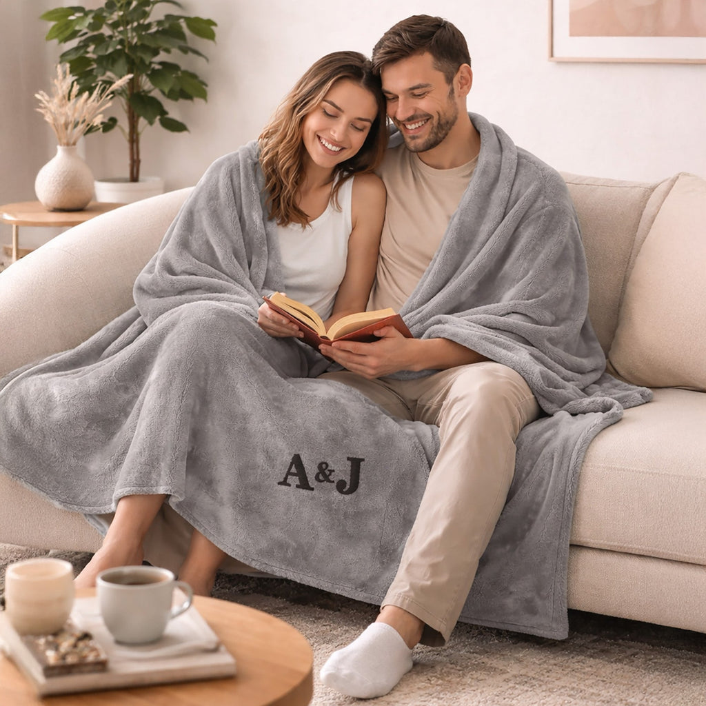 Personalized Embroidered Fleece Blanket – Custom Wedding & Couple Gift