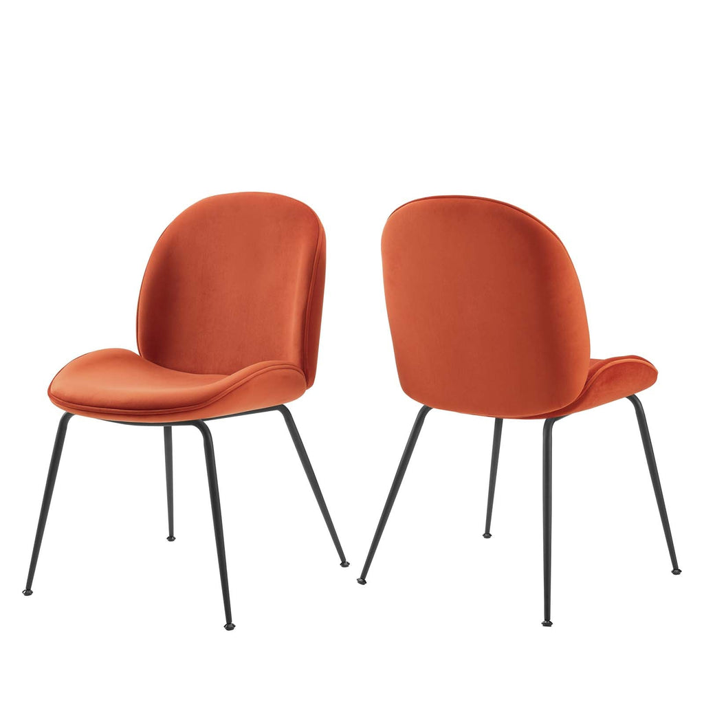 Scoop Black Powder Coated Steel Leg Performance Velvet Dining Chairs Set of 2 by Modway