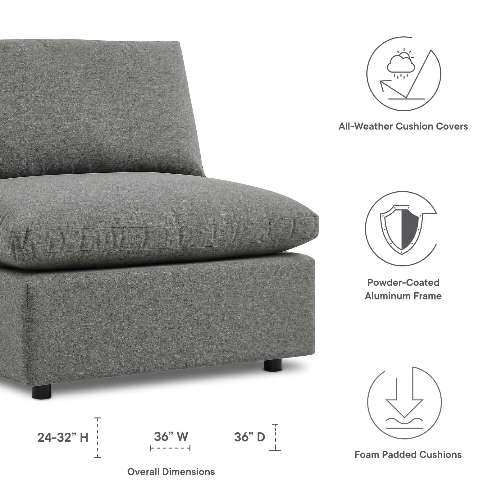 Commix Overstuffed Outdoor Patio Armless Chair by Modway