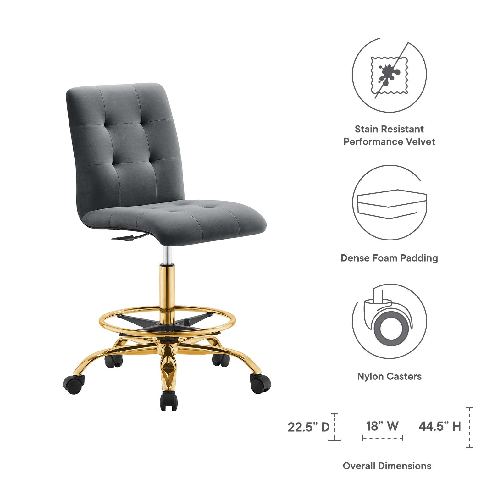 Prim Armless Performance Velvet Drafting Chair by Modway