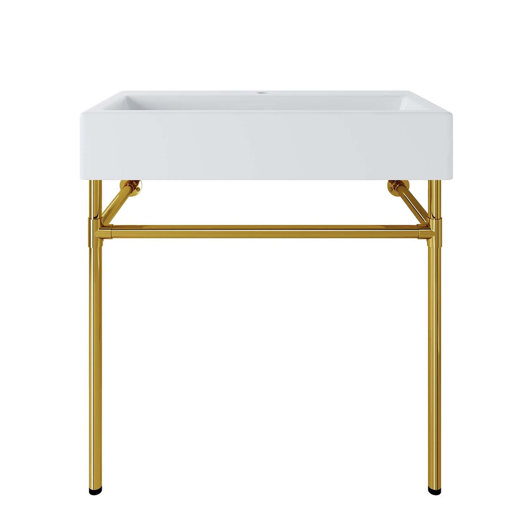 Redeem 32" Wall-Mount Gold Stainless Steel Bathroom Vanity by Modway