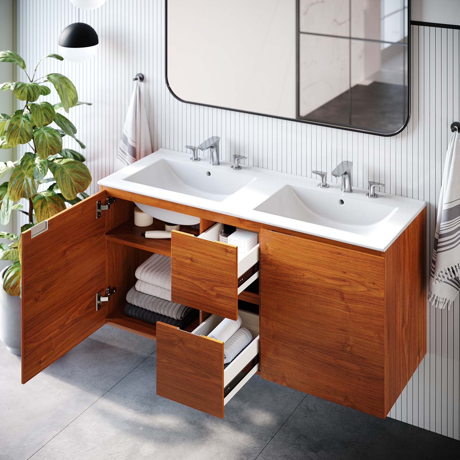 Scenic 48" Double Wall-Mount Bathroom Vanity by Modway