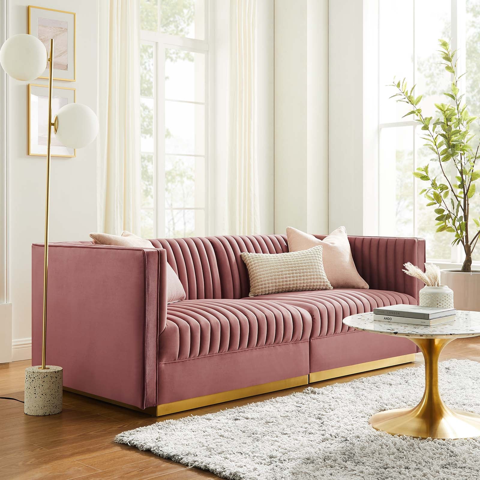 Sanguine Channel Tufted Performance Velvet Modular Sectional Sofa Loveseat by Modway