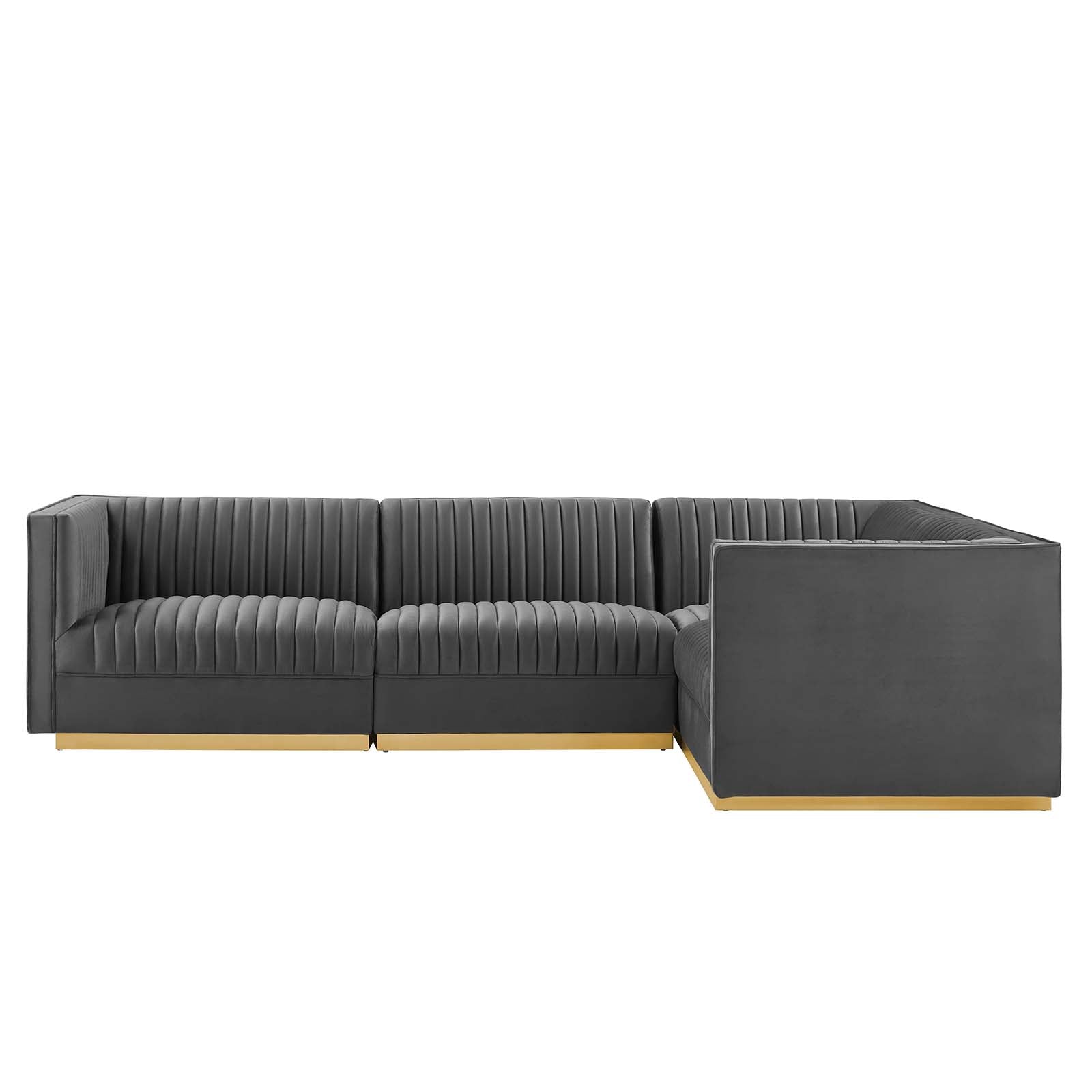 Sanguine 4-Piece Channel Tufted Performance Velvet Right-Facing Modular Sectional Sofa by Modway