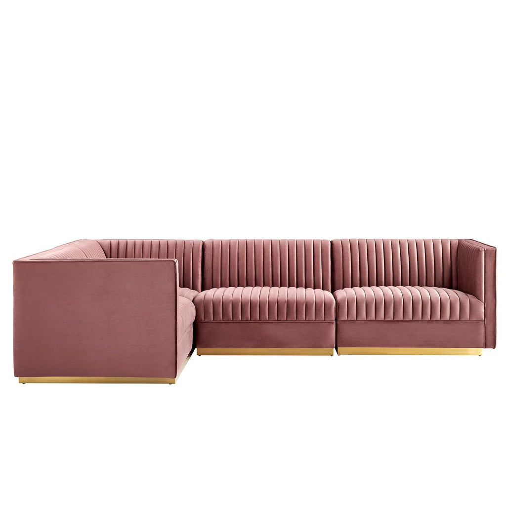 Sanguine 4-Piece Channel Tufted Performance Velvet Left-Facing Modular Sectional Sofa by Modway