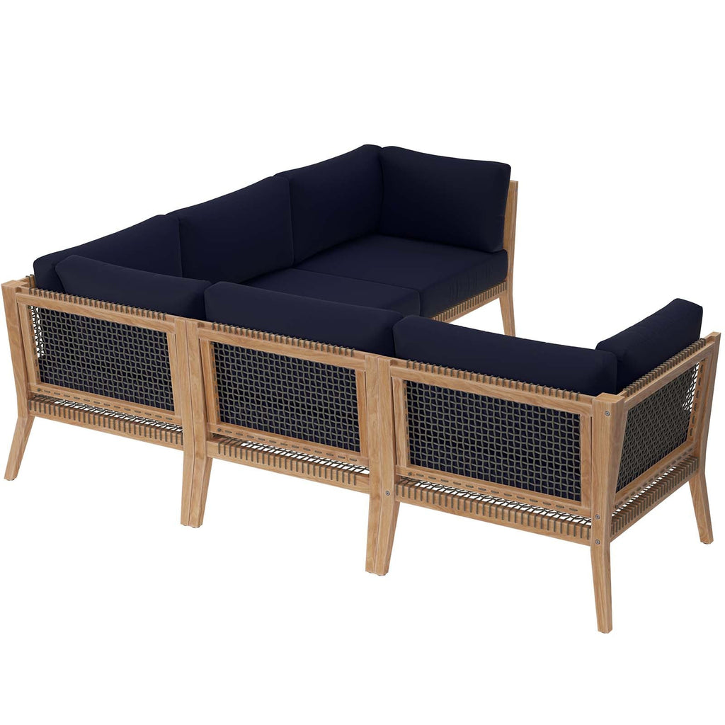 Clearwater 5-Piece Outdoor Patio Teak Wood Sectional Sofa by Modway