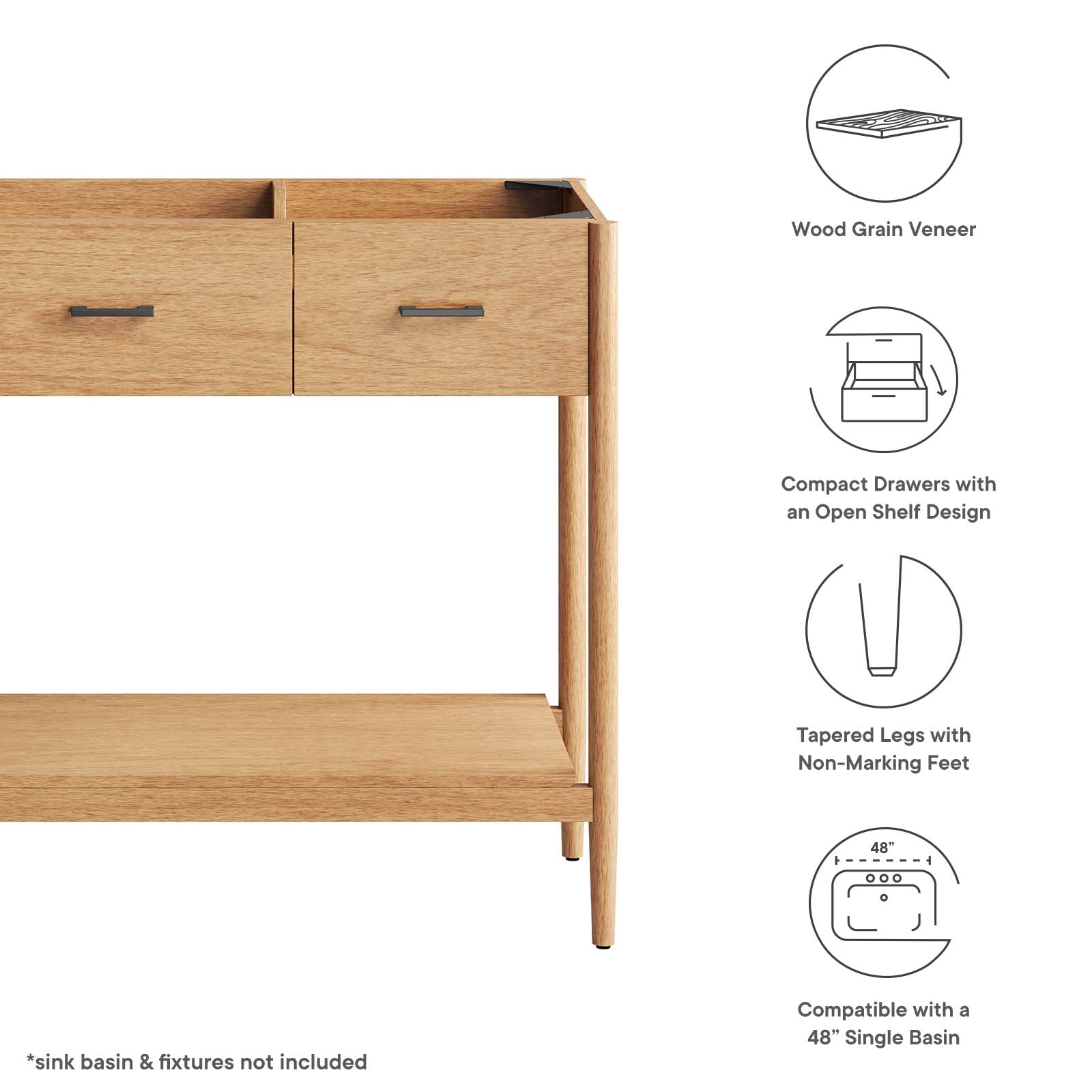 Zaire 48" Single Sink Compatible Bathroom Vanity Cabinet (Sink Basin Not Included) by Modway