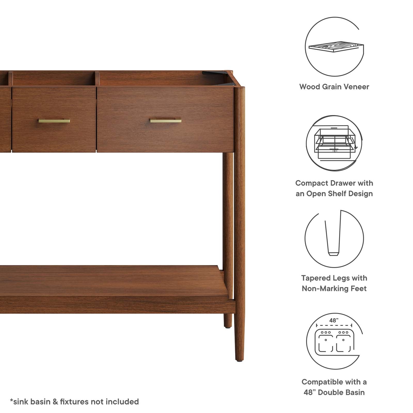 Zaire 48" Double Sink Compatible Bathroom Vanity Cabinet (Sink Basin Not Included) by Modway