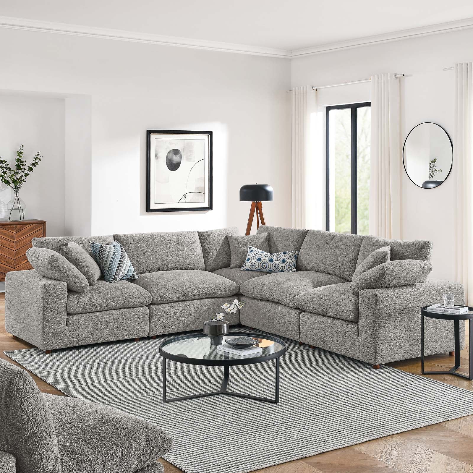 Commix 5-Piece Down Filled Overstuffed Boucle Sectional Sofa by Modway