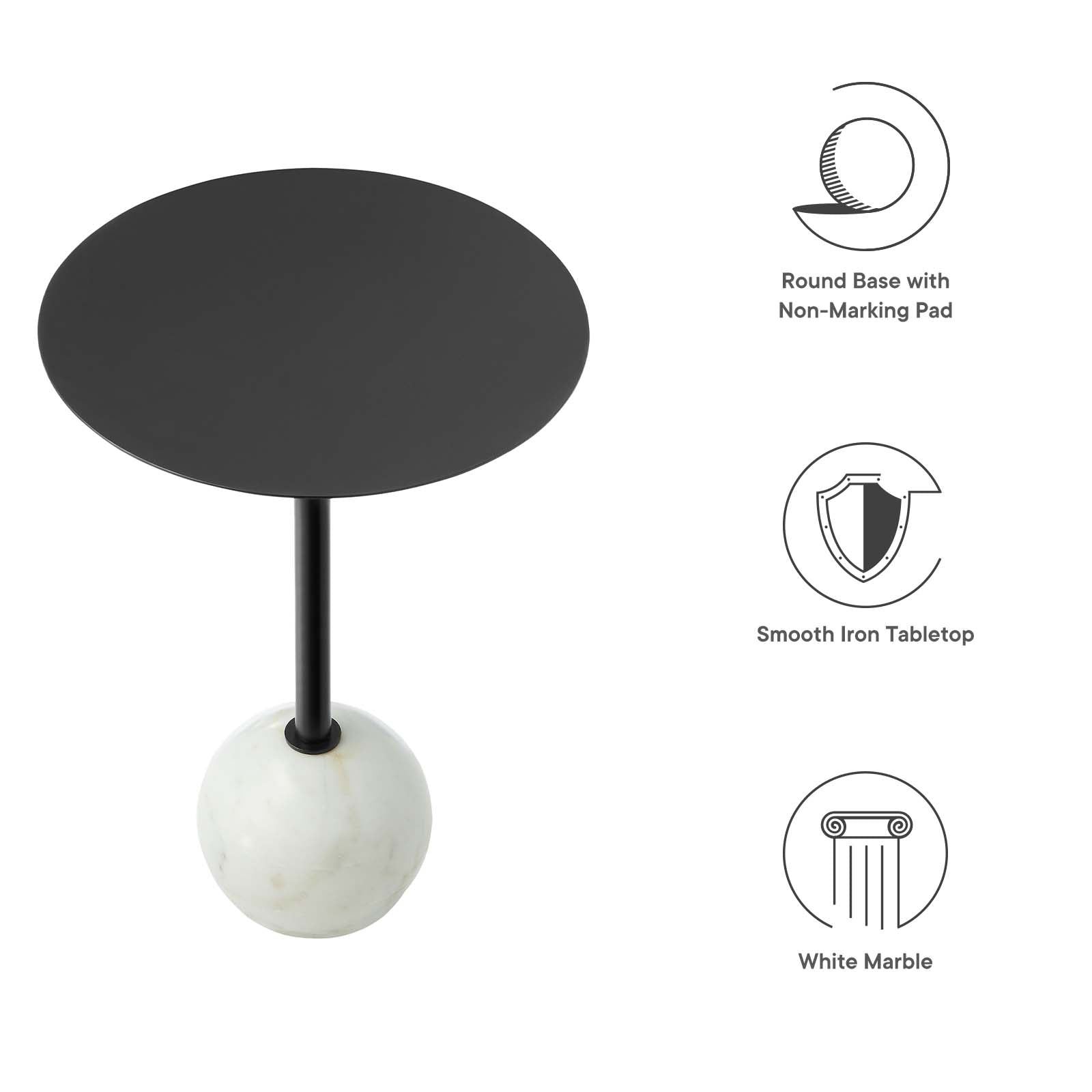 Aliza Round White Marble Side Table by Modway