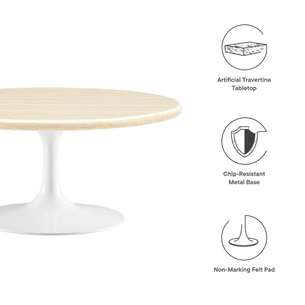 Lippa 36" Round Faux Travertine Coffee Table by Modway