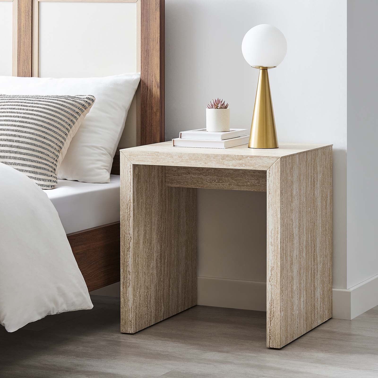 Mirella Faux Travertine Side Table by Modway