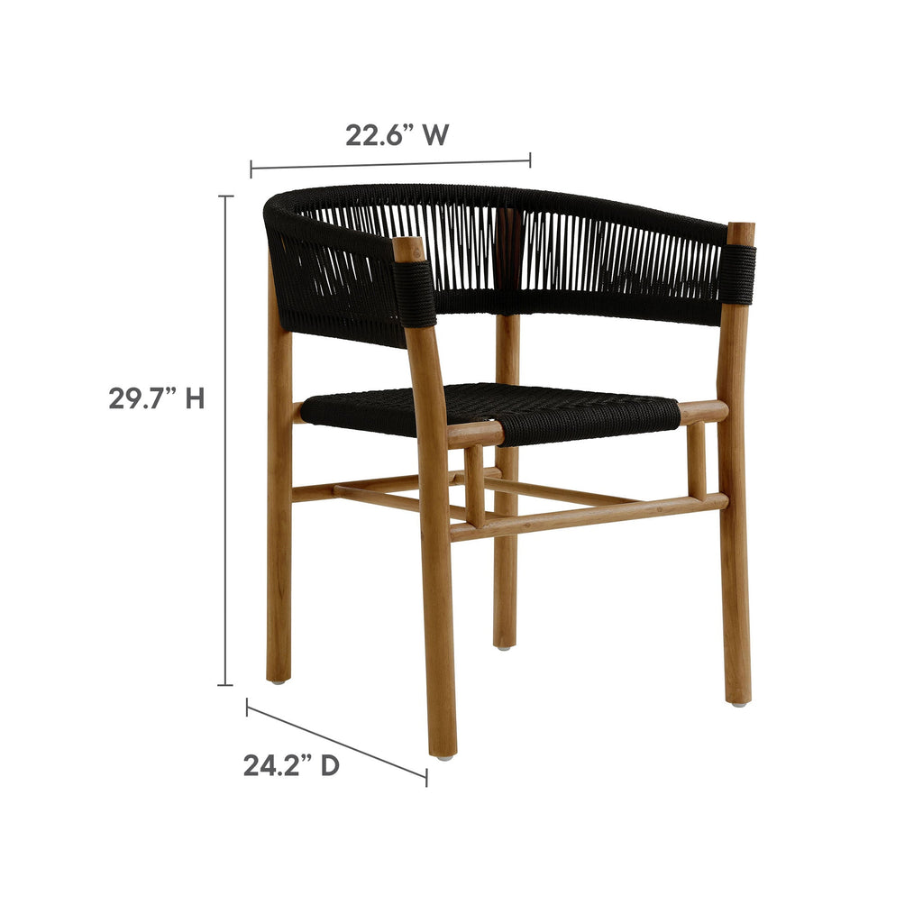 Vienna 5-Piece Outdoor Patio Teak and Rope Dining Set with Curved-Back Armchairs by Modway