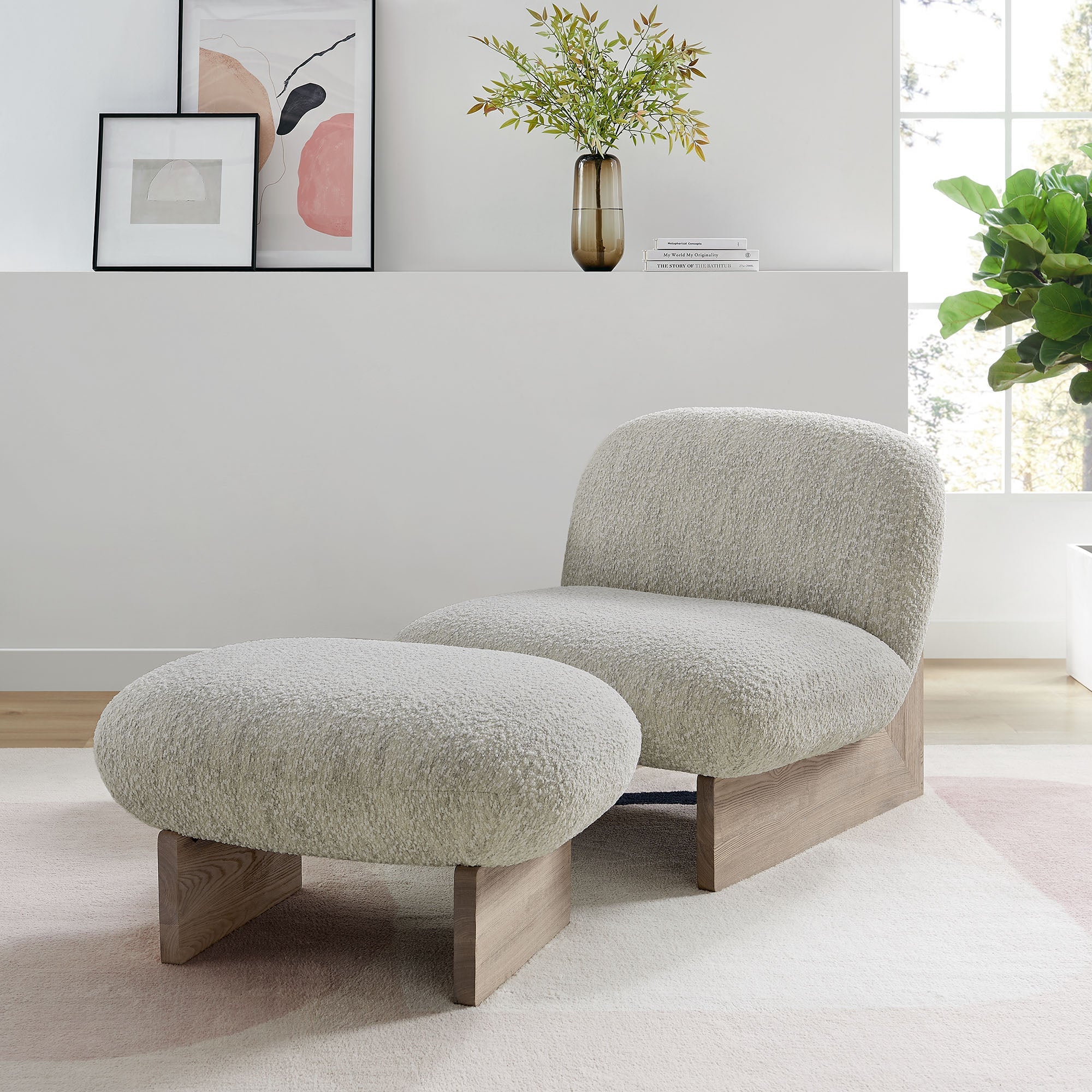 Loyal Boucle Fabric Accent Chair and Ottoman Set by Modway