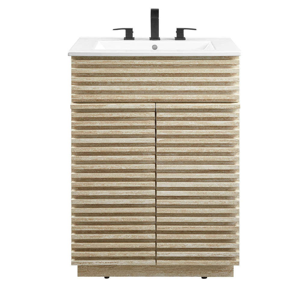 Render 24" Faux Travertine Bathroom Vanity With Sink by Modway