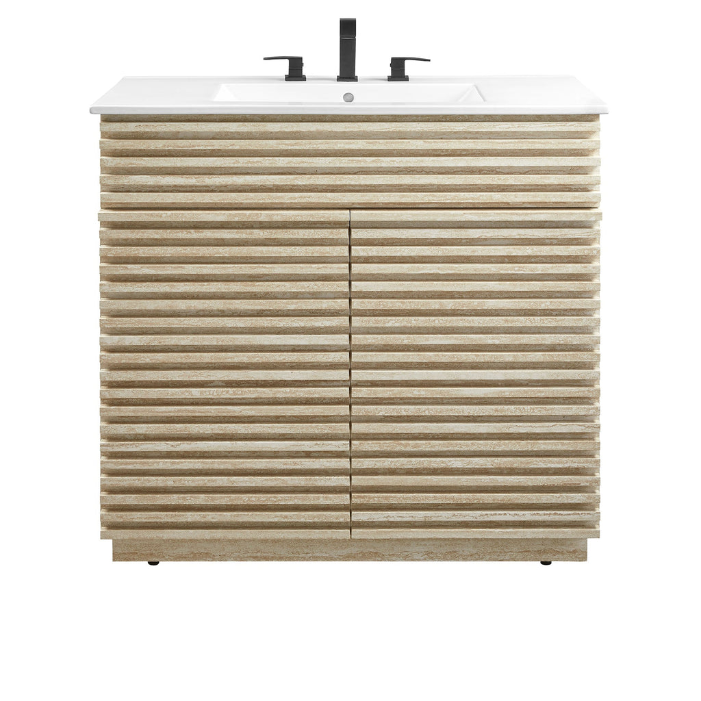 Render 36" Faux Travertine Bathroom Vanity With Sink by Modway