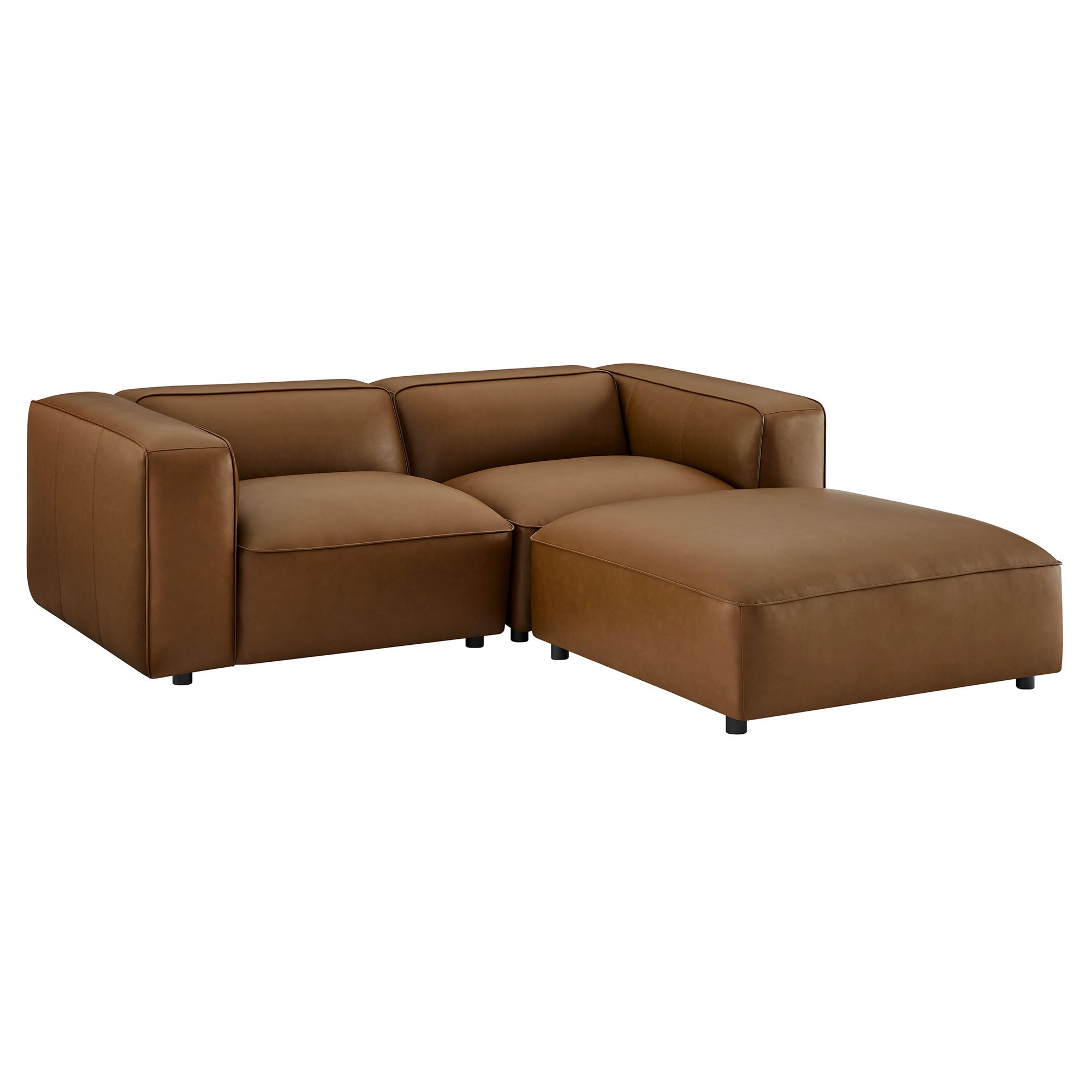 Auren 3-Piece Upholstered Vegan Leather Modular Loveseat with Ottoman by Modway