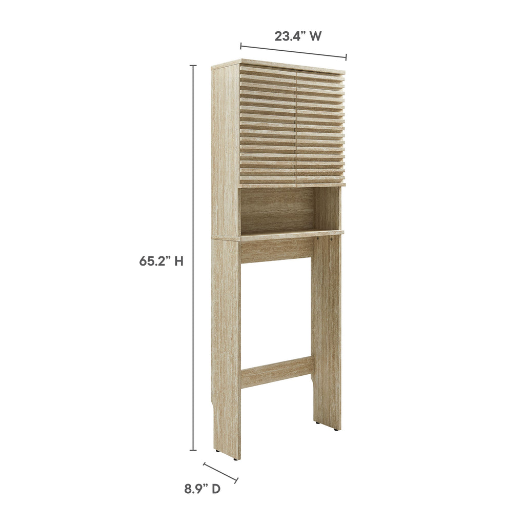Render Over the Toilet Faux Travertine Bathroom Storage Cabinet by Modway