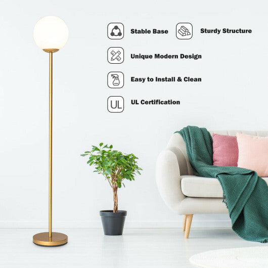 Glass Globe LED Floor Lamp with Glass Lampshade-Golden