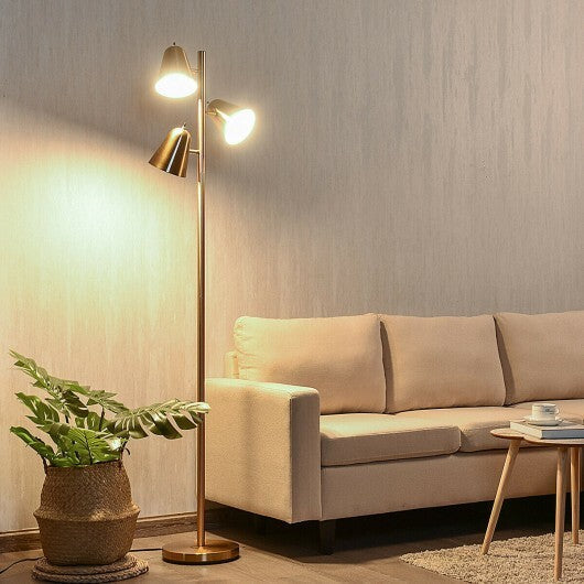 64 Inch 3-Light LED Floor Lamp Reading Light for Living Room Bedroom-Golden