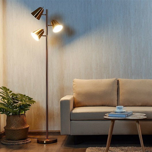 64 Inch 3-Light LED Floor Lamp Reading Light for Living Room Bedroom-Golden