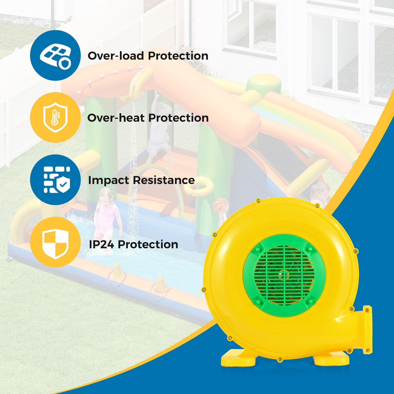 480W Bounce House Blower with Handle and Ground Stakes