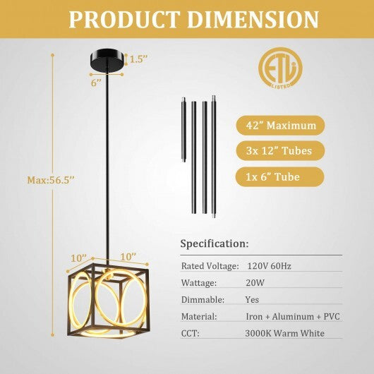 Modern LED Pendant Light with 42 Inches Adjustable Suspender-Golden