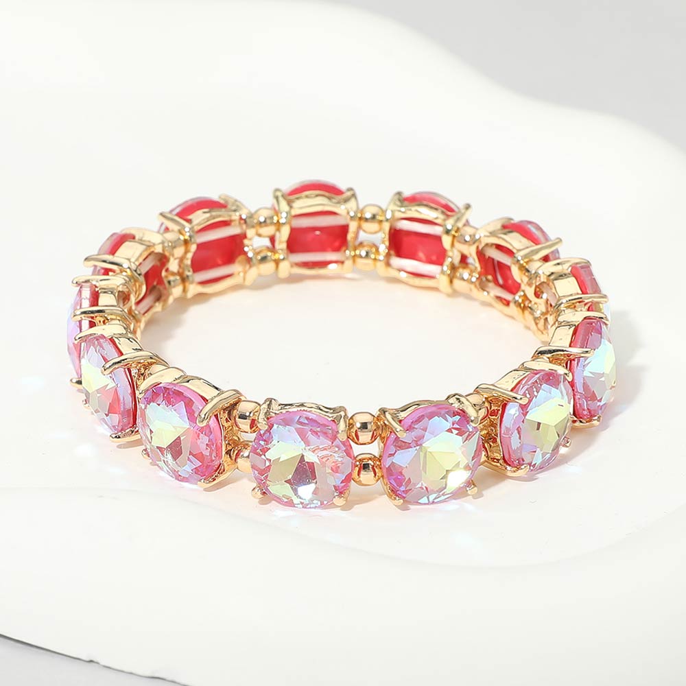 Round Stone Cluster Beaded Stretch Evening Bracelet