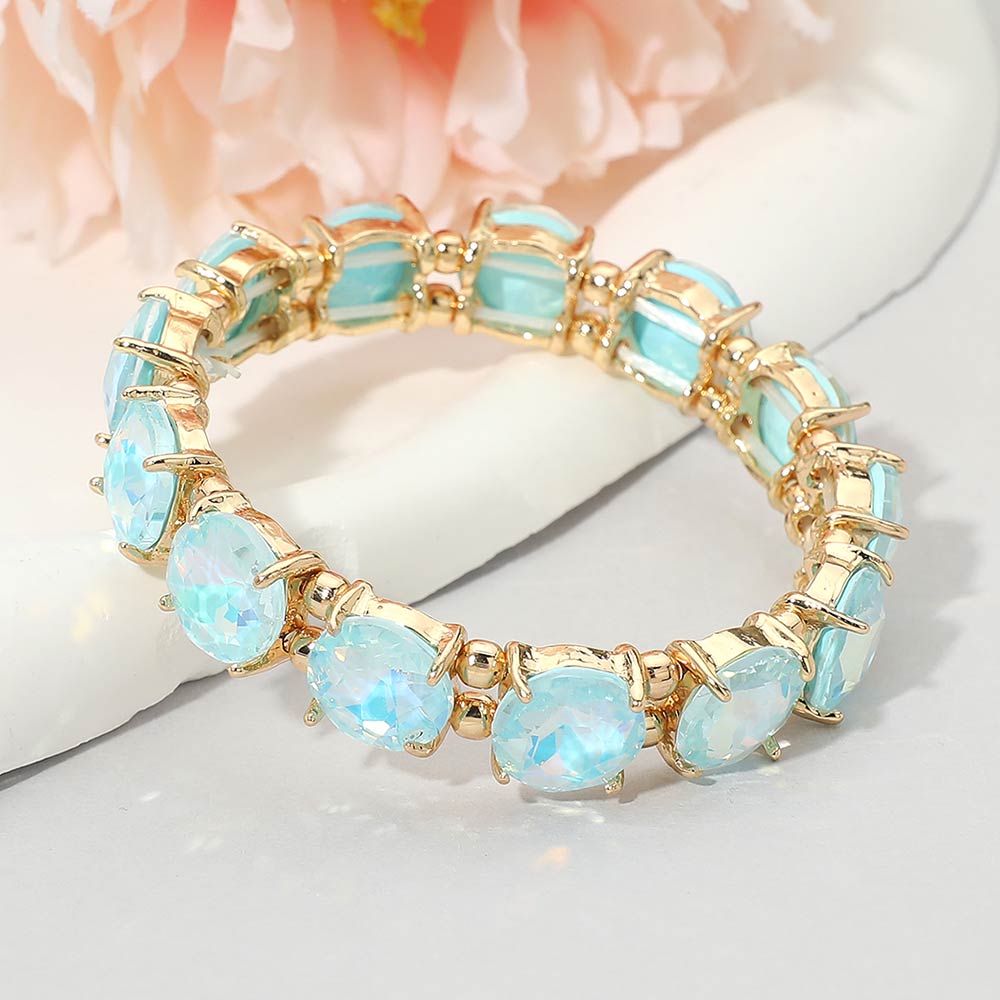 Round Stone Cluster Beaded Stretch Evening Bracelet
