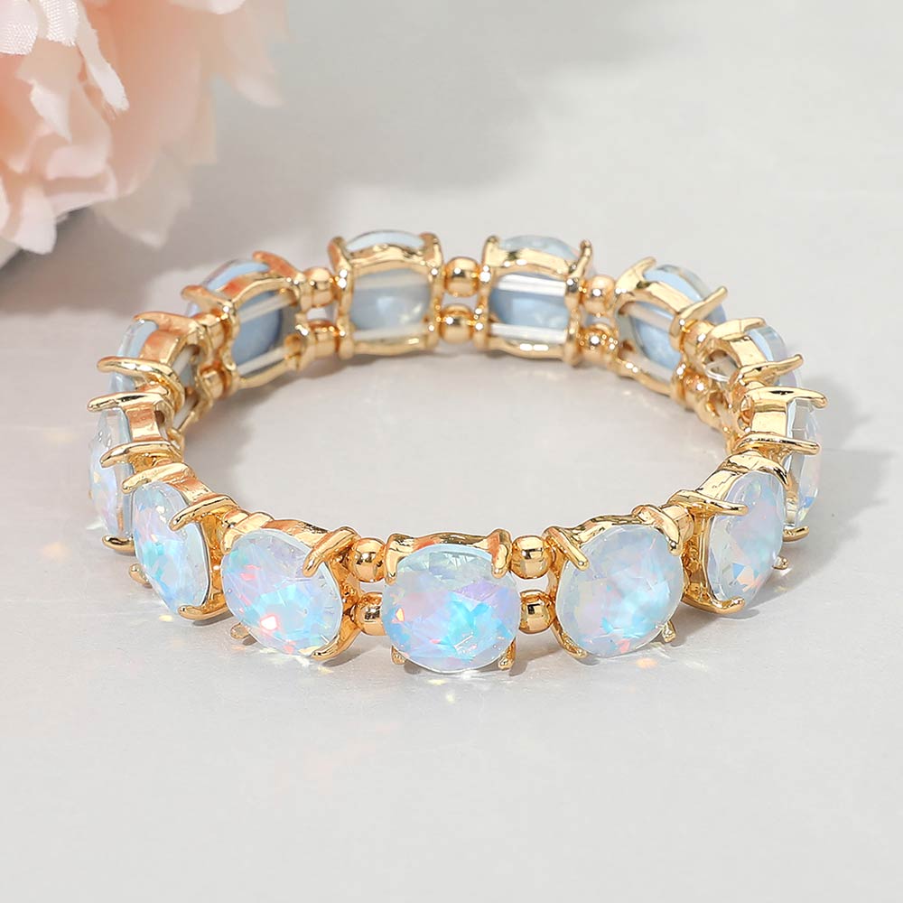 Round Stone Cluster Beaded Stretch Evening Bracelet