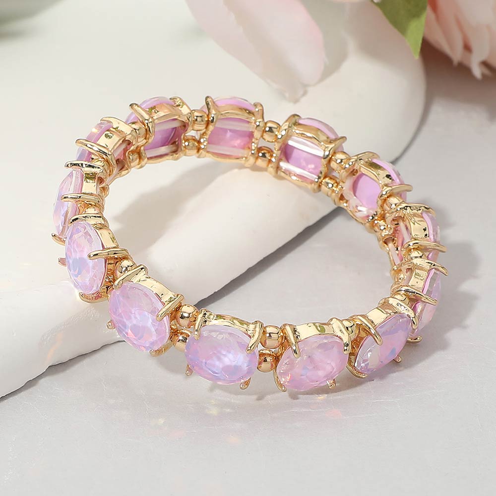 Round Stone Cluster Beaded Stretch Evening Bracelet