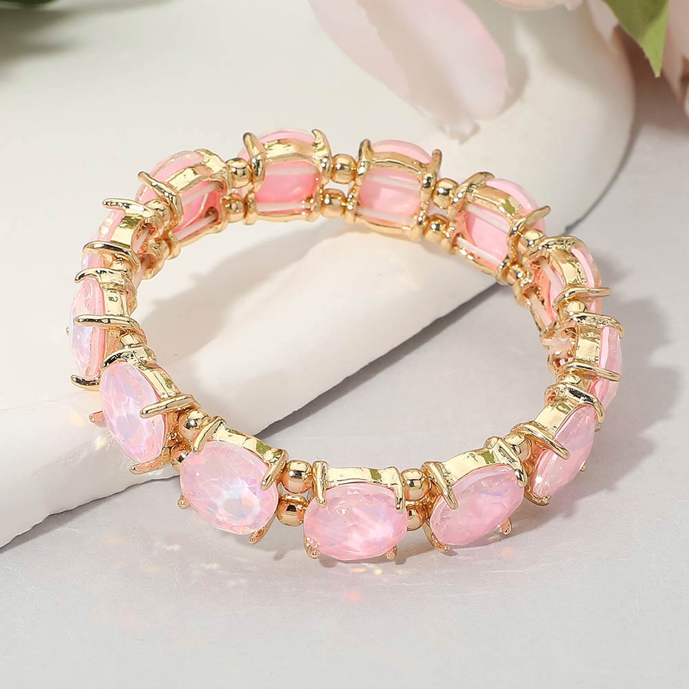 Round Stone Cluster Beaded Stretch Evening Bracelet