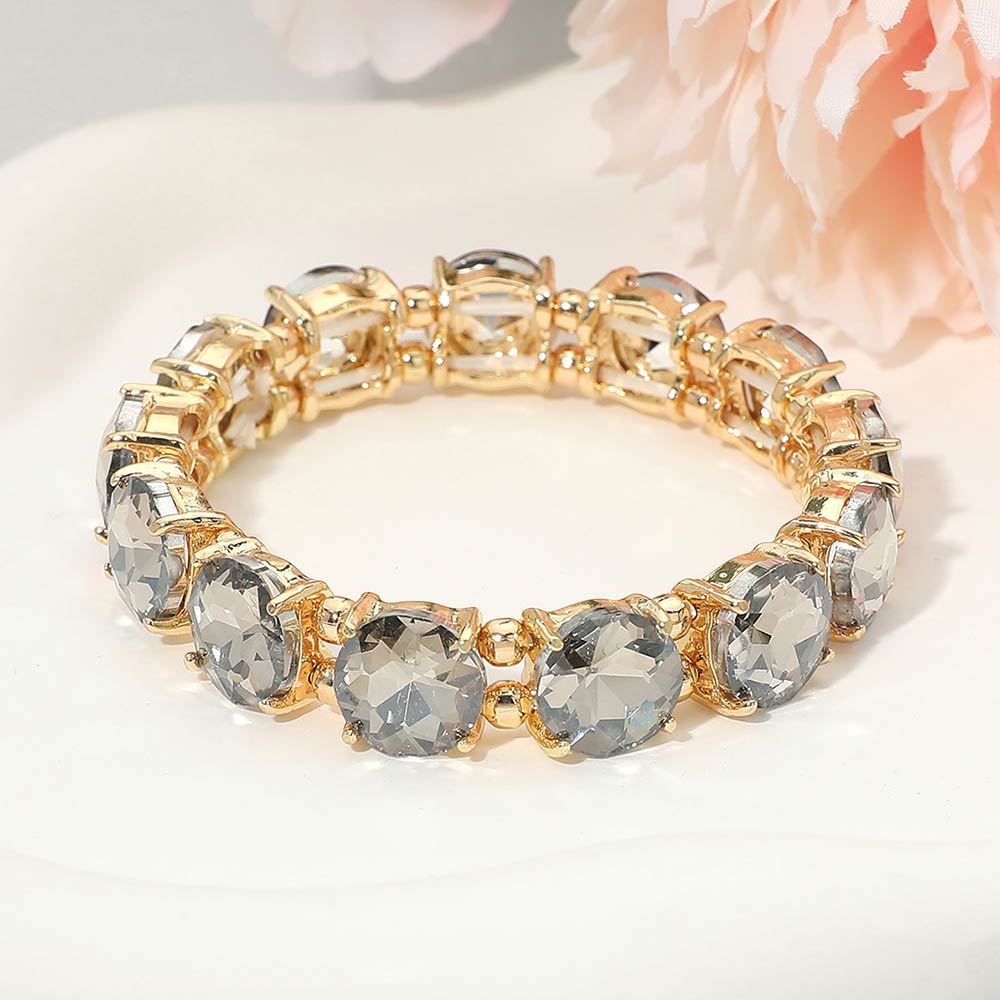 Round Stone Cluster Beaded Stretch Evening Bracelet