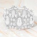 Oval Pearl Accented Link Stretch Evening Bracelet