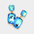 Square Rectangle Glass Stone Link Drop Dangle Earrings