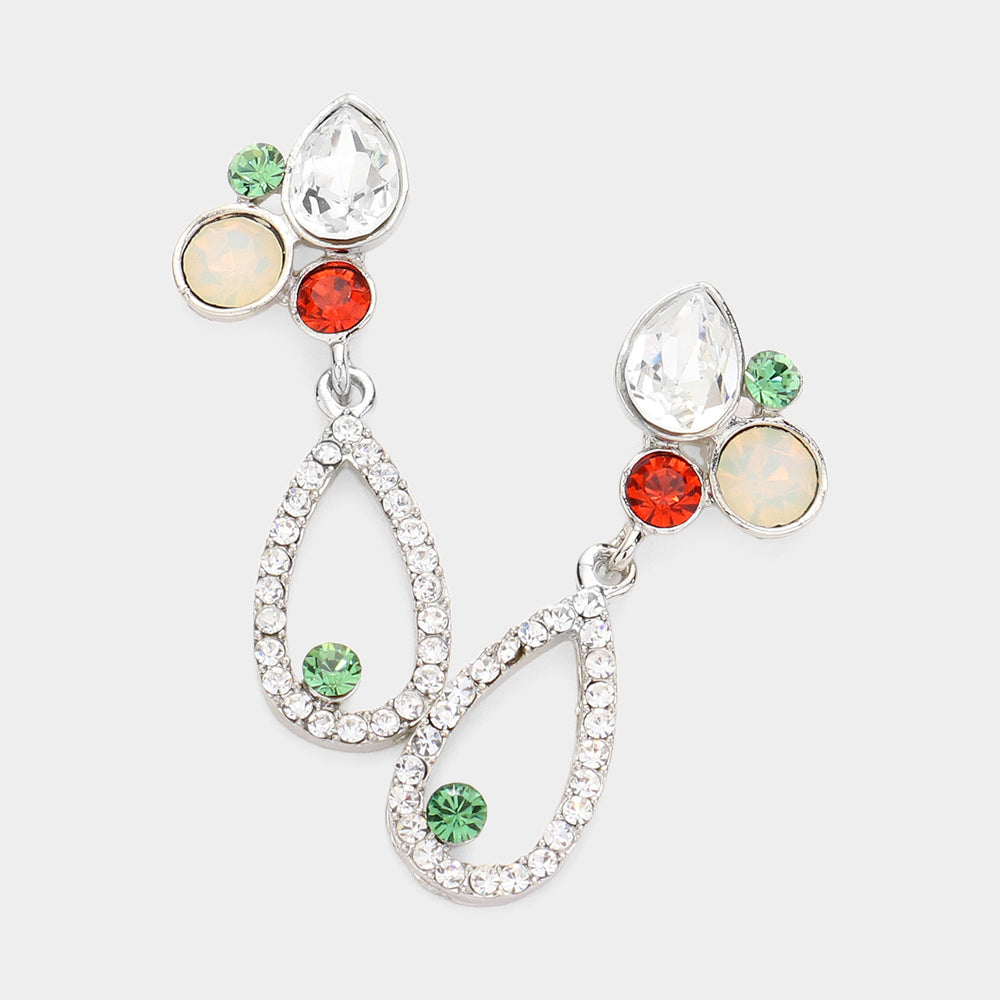 Teardrop Round Crystal Pointed Open Teardrop Dangle Evening Earrings