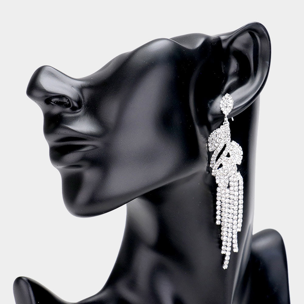 Rhinestone Crystal Leaf Drop Evening Earrings