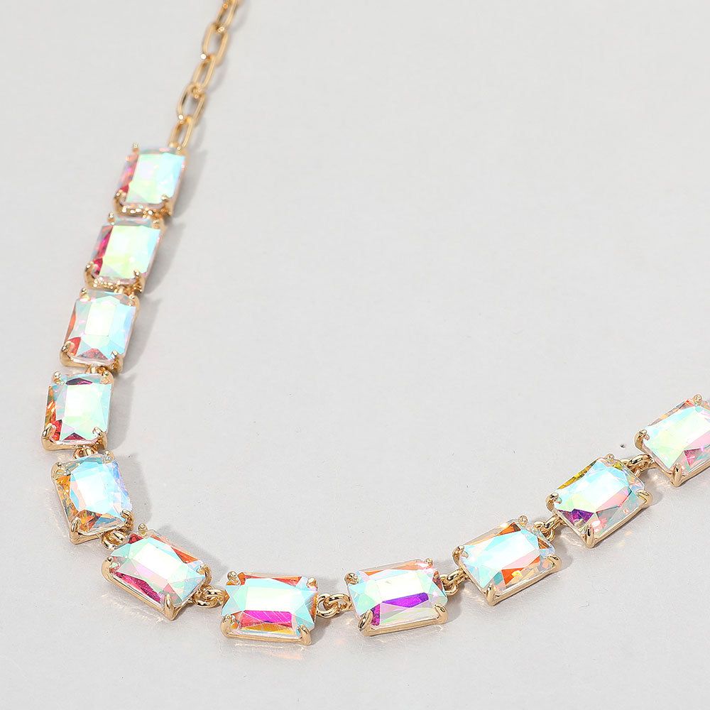Cushion Rectangular Stone Cluster Link Evening Necklace