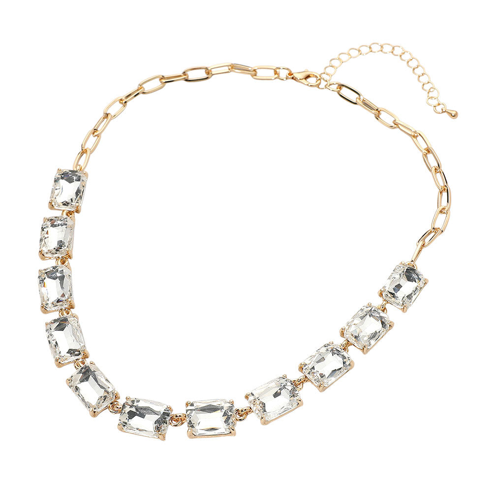Cushion Rectangular Stone Cluster Link Evening Necklace